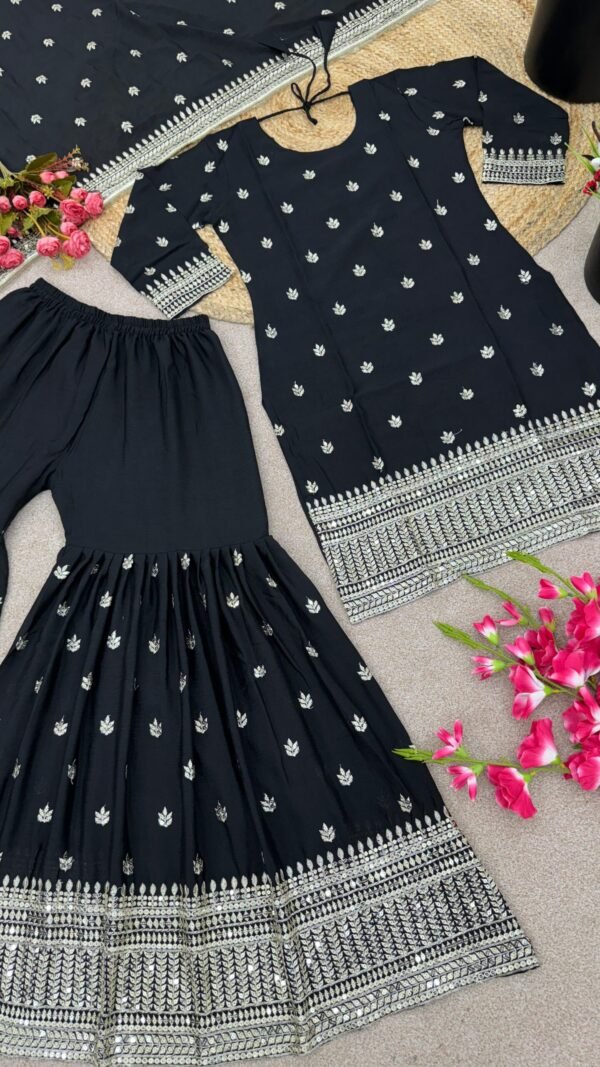 Black Colour Pure Chinnon Silk With Heavy Embroidery Suit