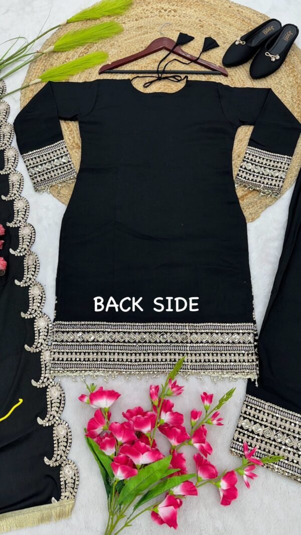Black Colour Pure Chinnon Silk With Heavy Embroidery Suit