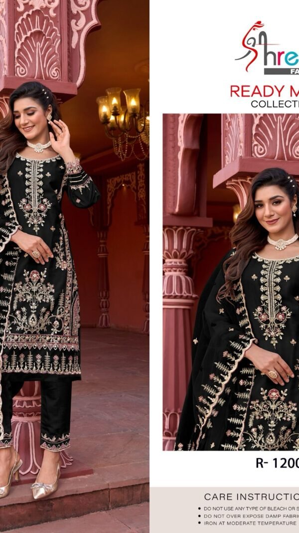 Black Colour top organza embrodairy Suits