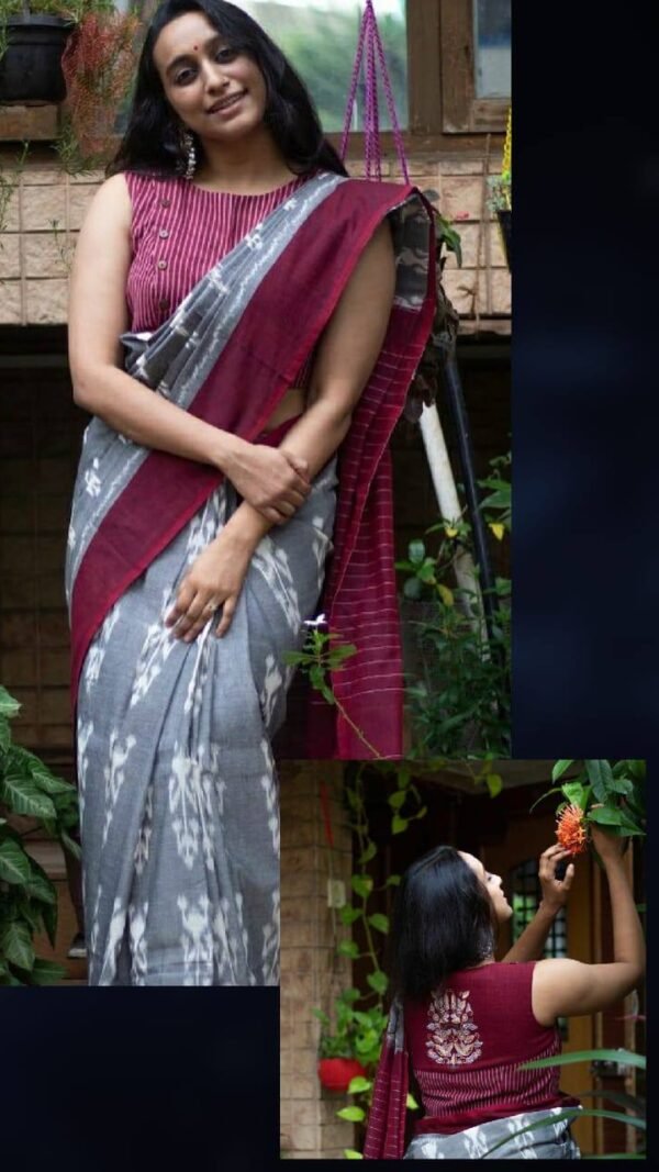 Black Grey Colour Plain Linen Sarees