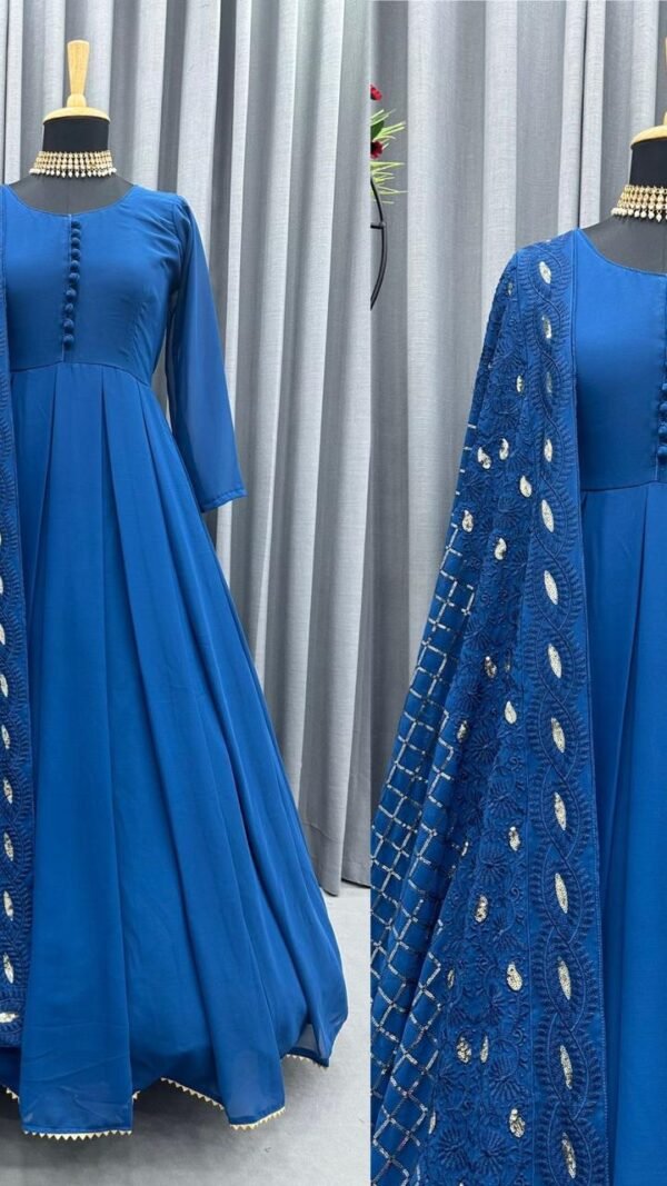 Blue Colour Gorgette Embroidery with Sequnce Dresses