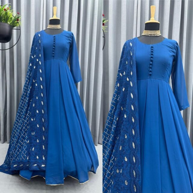 Blue Colour Gorgette Embroidery with Sequnce Dresses
