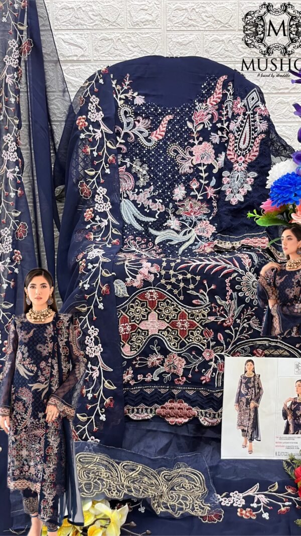 Blue Colour HEAVY FOX GEROGETTE EMBROIDERED Suit