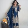 Blue Colour Pure Chinnon With Heavy Embroidery Suit