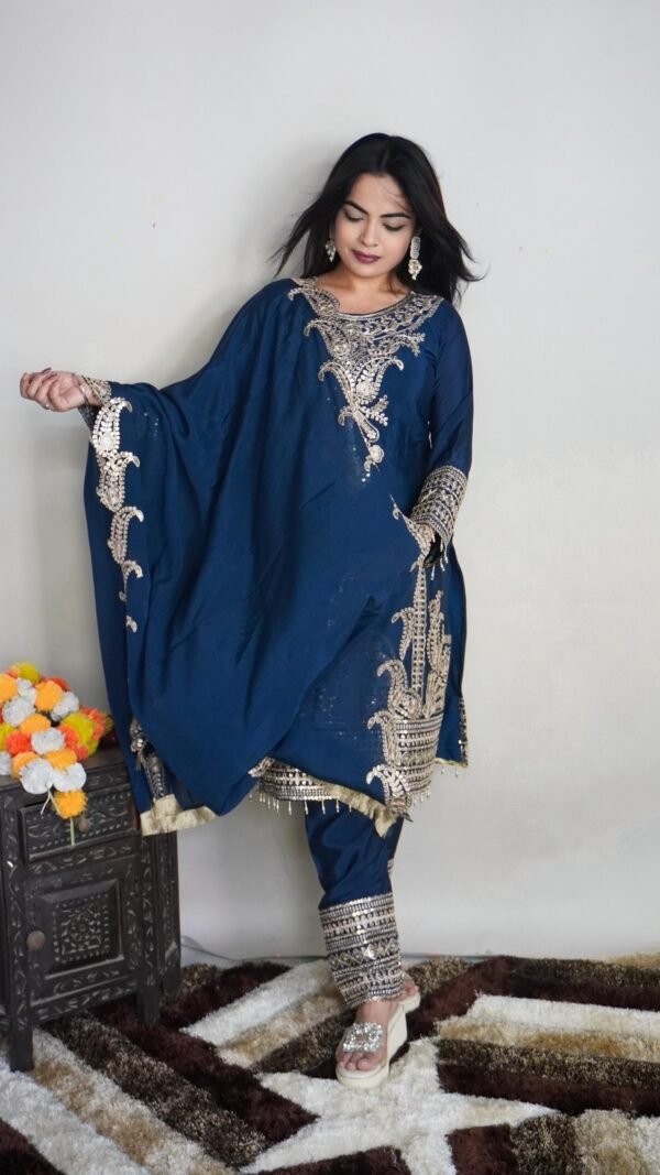 Blue Colour Pure Chinnon With Heavy Embroidery Suit