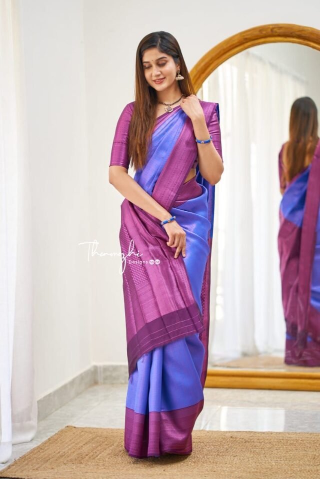Blue Colour SOFT LICHI SILK CLOTH Sarees