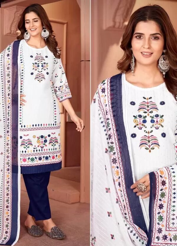 Blue White Colour Beautiful printed Maslin kurta