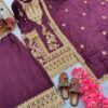 Brown Colour Pur Chinon Silk With Embroidery Suit