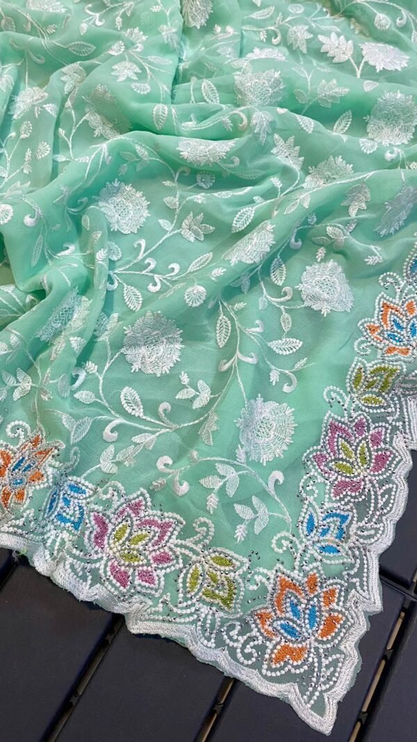 Green Colour Blooming geogert with chikankari Saree