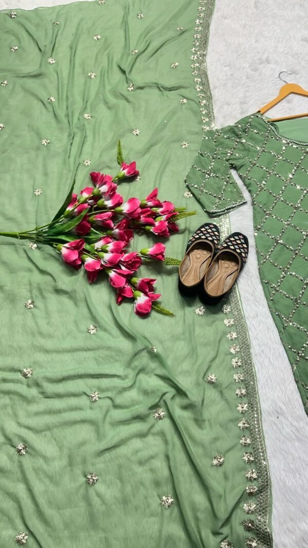Green Colour FAUX GEORGETTE SEQUENCE EMBROIDERED WORK