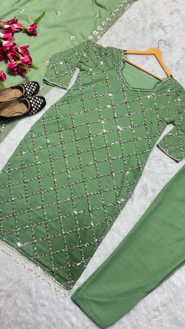 Green Colour FAUX GEORGETTE SEQUENCE EMBROIDERED WORK