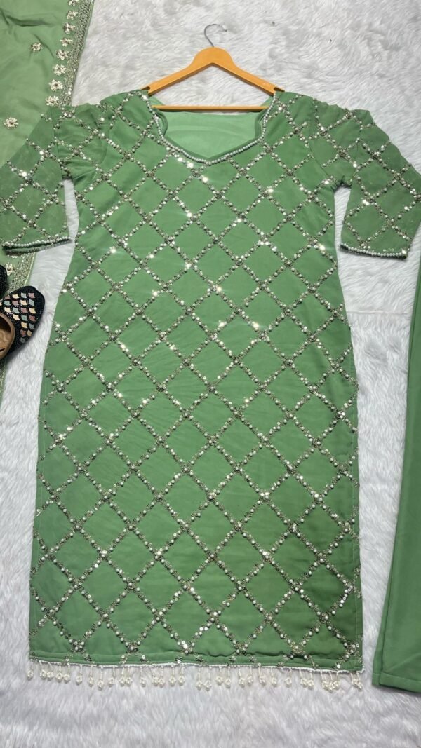 Green Colour FAUX GEORGETTE SEQUENCE EMBROIDERED WORK