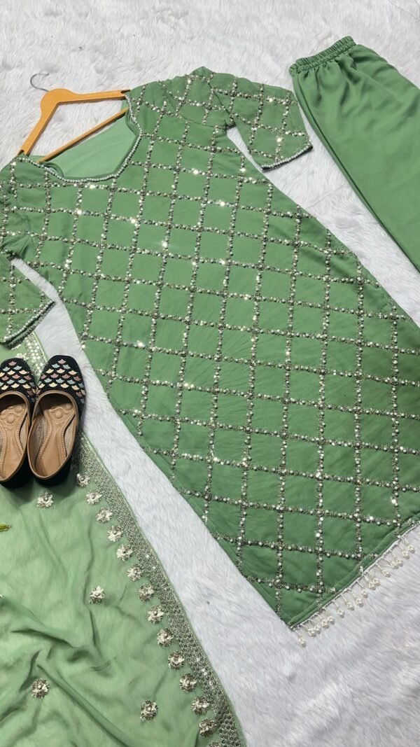 Green Colour FAUX GEORGETTE SEQUENCE EMBROIDERED WORK