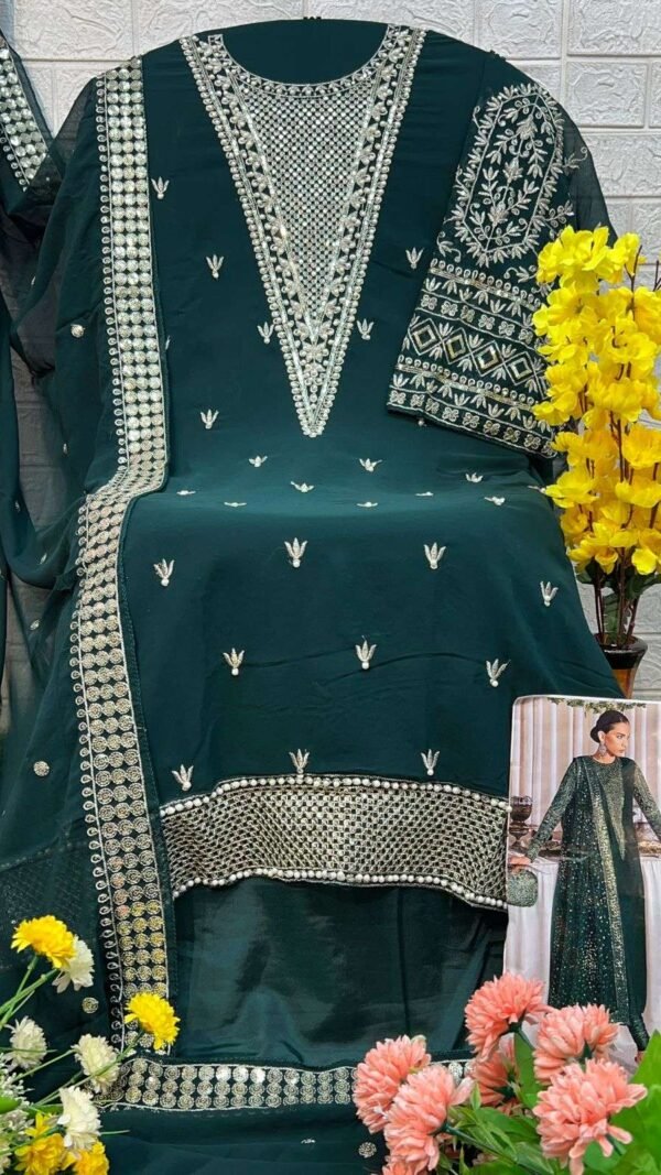 Green Colour Georgette With Heavy Embroidered Suits