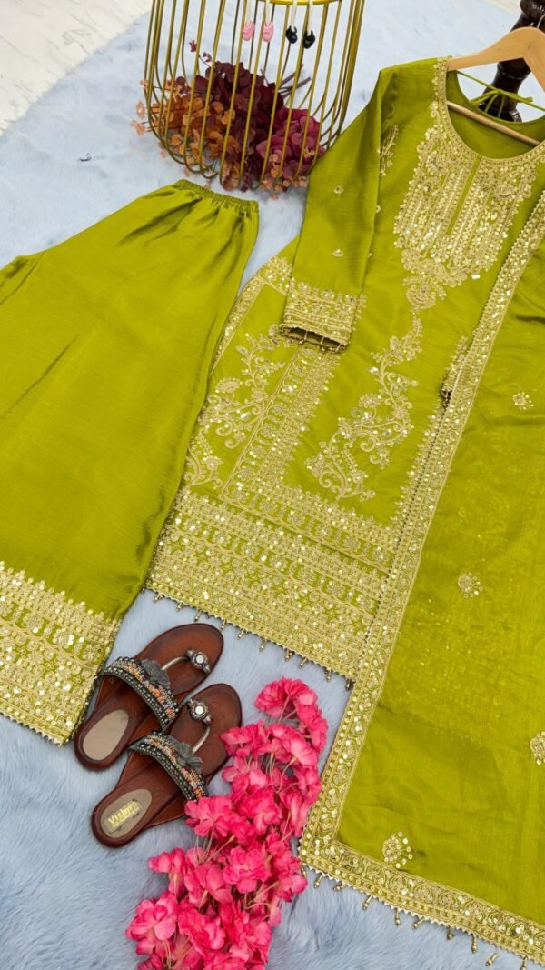 Green Colour Pur Chinon Silk With Embroidery Suit