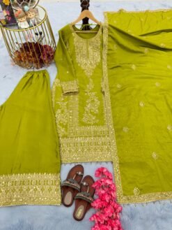 Green Colour Pur Chinon Silk With Embroidery Suit