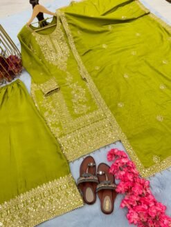 Green Colour Pur Chinon Silk With Embroidery Suit