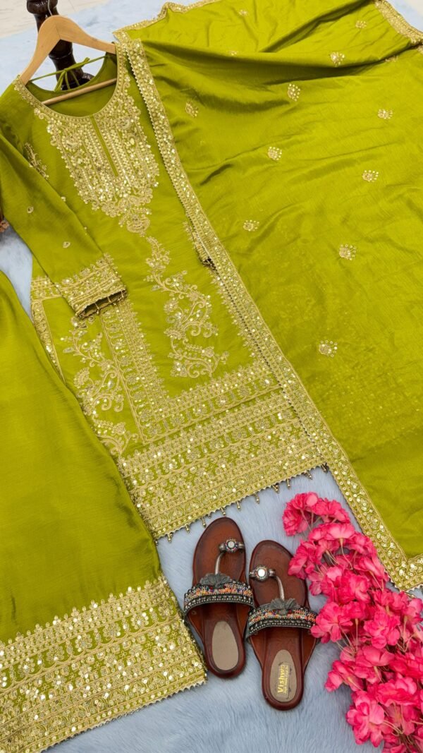 Green Colour Pur Chinon Silk With Embroidery Suit