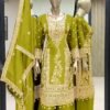 Green Colour Pure Chinnon Silk With Heavy Embroidery Suit