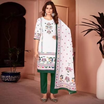 Green White Colour Beautiful printed Maslin kurta