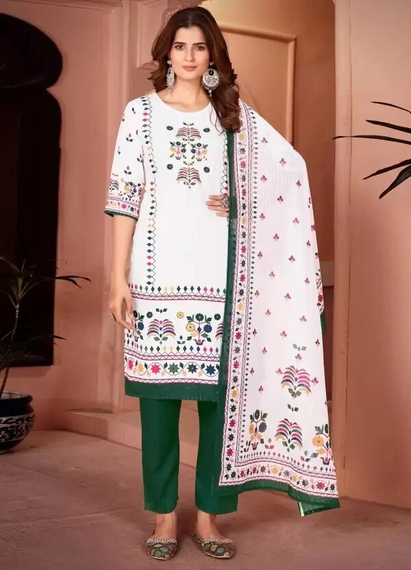 Green White Colour Beautiful printed Maslin kurta