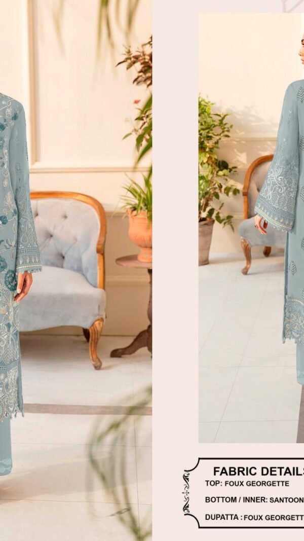 Grey Blue Colour Foux Georgette With Heavy Embroidery Suits