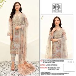 Grey Colour HEAVY FOX GEROGETTE EMBROIDERED Suit