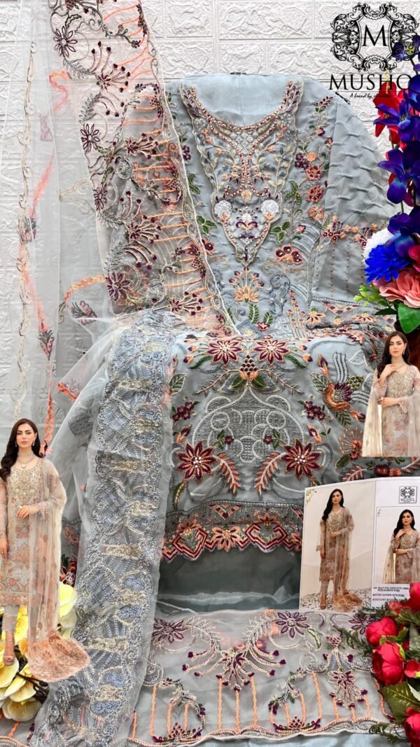 Grey Colour HEAVY FOX GEROGETTE EMBROIDERED Suit