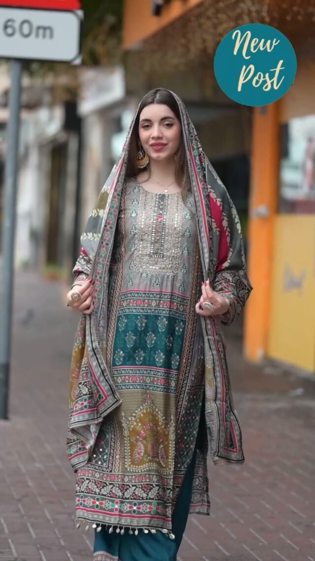 Grey Colour Maslin Printed,Embroidered Suit