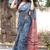 Grey Colour PURE MULMUL COTTON GADHWAL BODAR Sarees