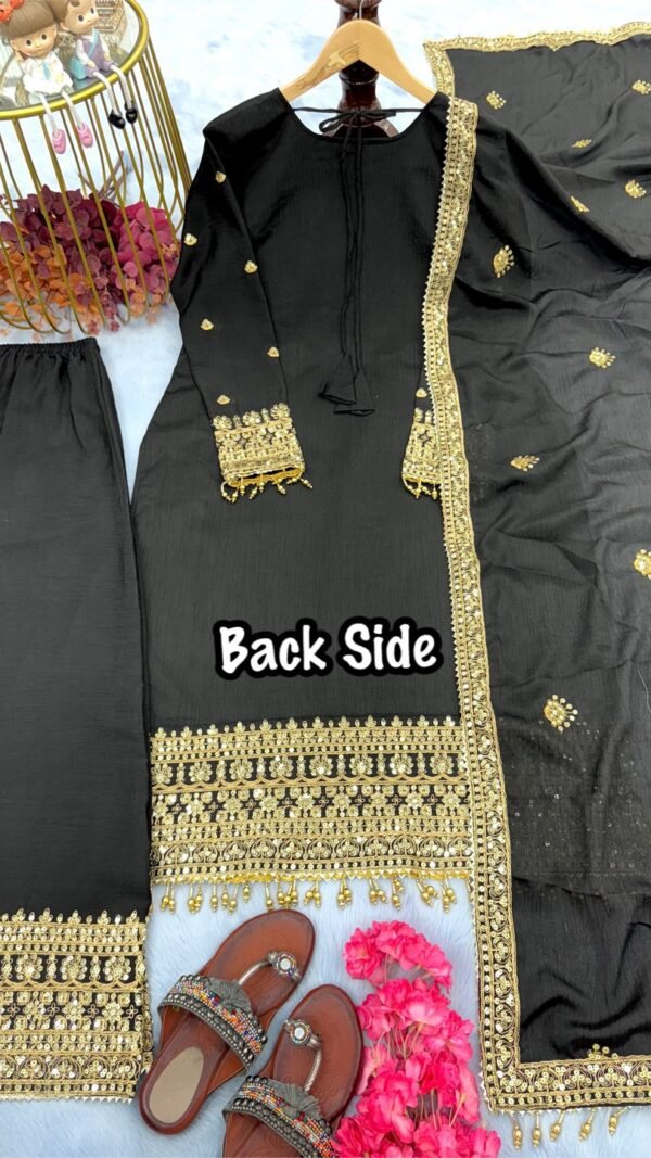 Grey Colour Pur Chinon Silk With Embroidery Suit