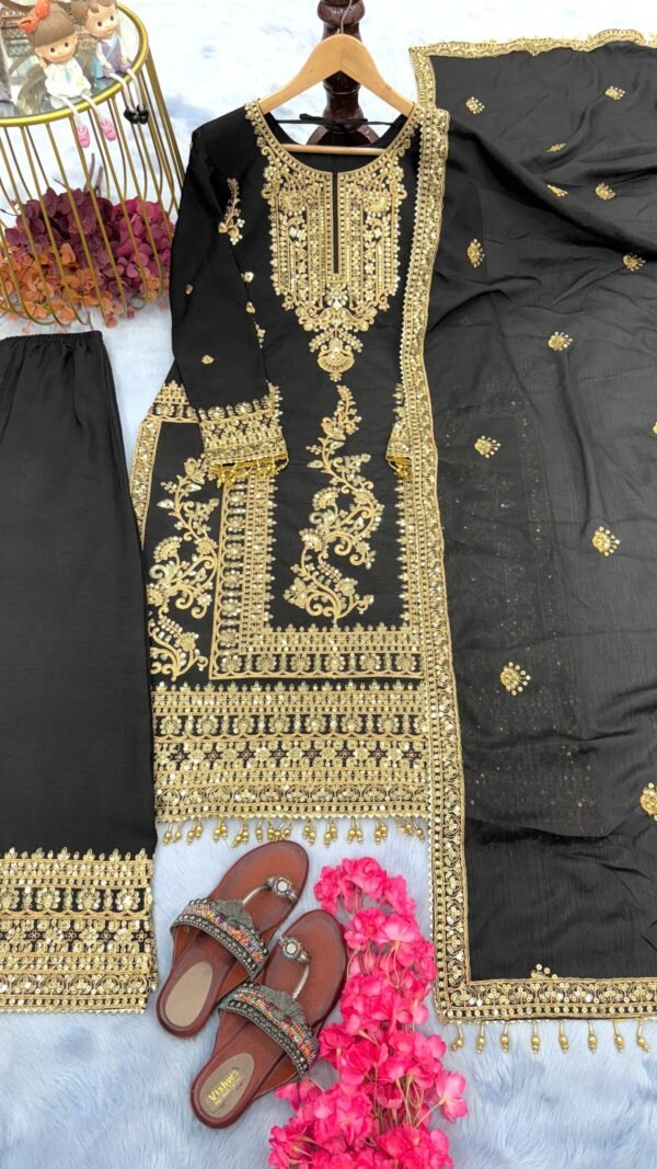 Grey Colour Pur Chinon Silk With Embroidery Suit