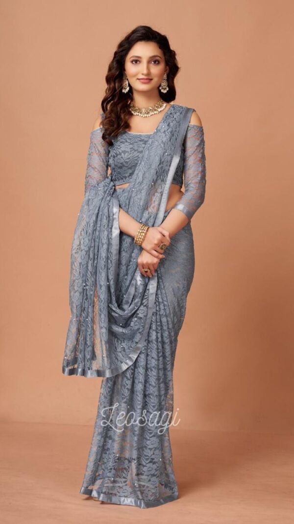 Grey Colour SOFT NET SAREE