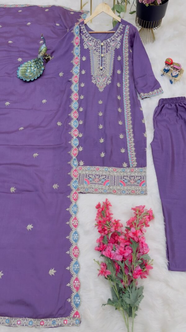 Jambli Colour Chinon Silk Party Top Pent & Dupatta