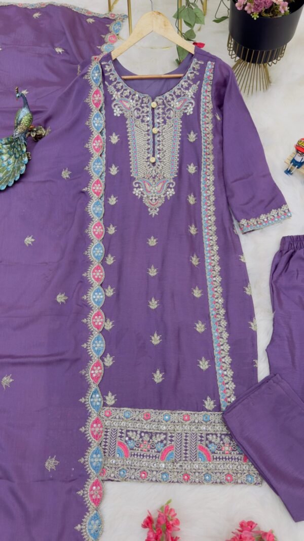 Jambli Colour Chinon Silk Party Top Pent & Dupatta