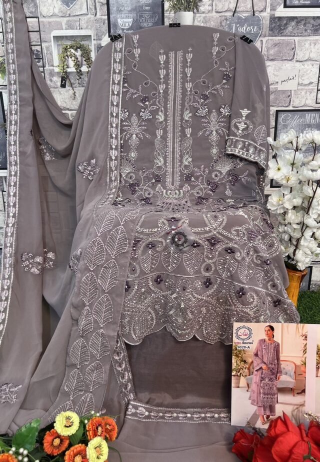 Light Brown Colour Foux Georgette With Heavy Embroidery Suits