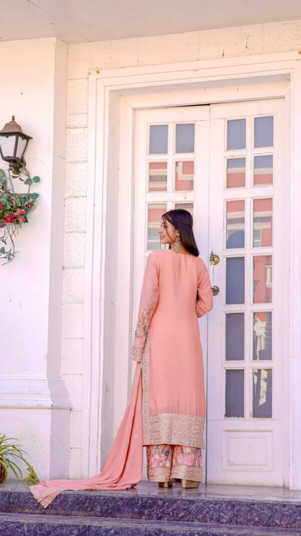 Light Brown Heavy Chinon Silk With Heavy Embroidery Suit