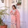 Light Brown Heavy Chinon Silk With Heavy Embroidery Suit