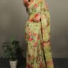 Light Green Colour Linen with silver jari border Sarees