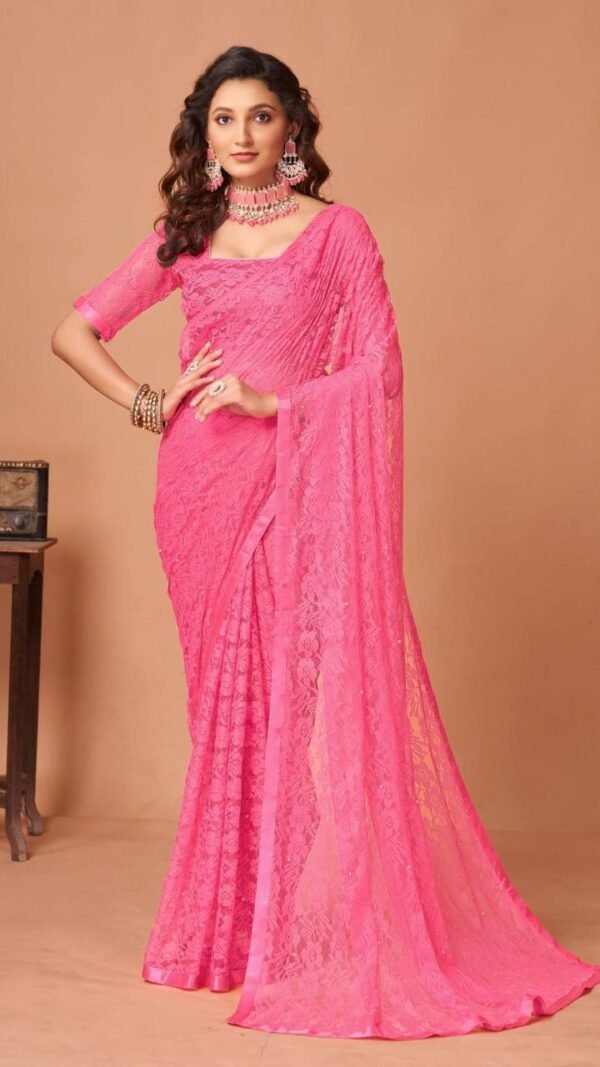 Light Meganta Colour SOFT NET SAREE