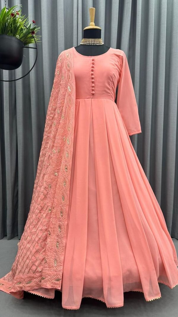 Light Orange Colour Gorgette Embroidery with Sequnce Dresses