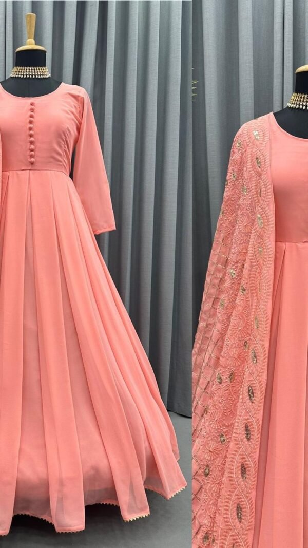 Light Orange Colour Gorgette Embroidery with Sequnce Dresses