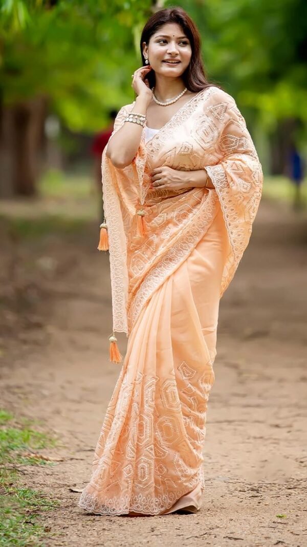 Light Qrange Blooming geogert Saree