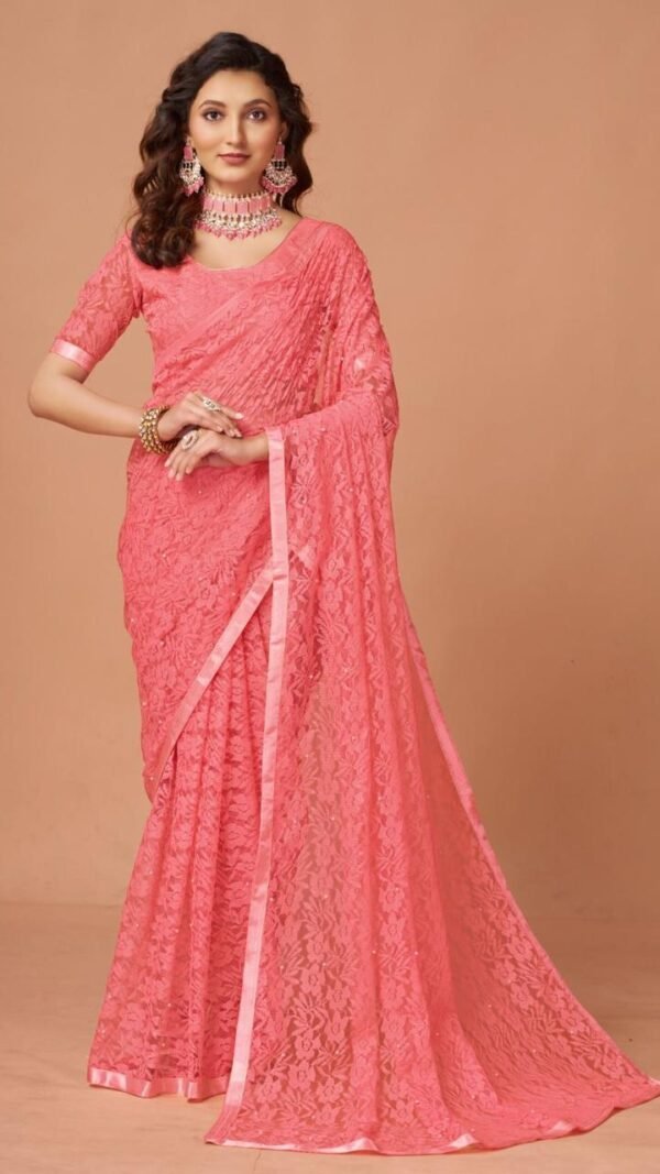 Light Red Colour SOFT NET SAREE