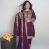 Maroon Colour Pure Chinnon Silk With Heavy Embroidery Suit