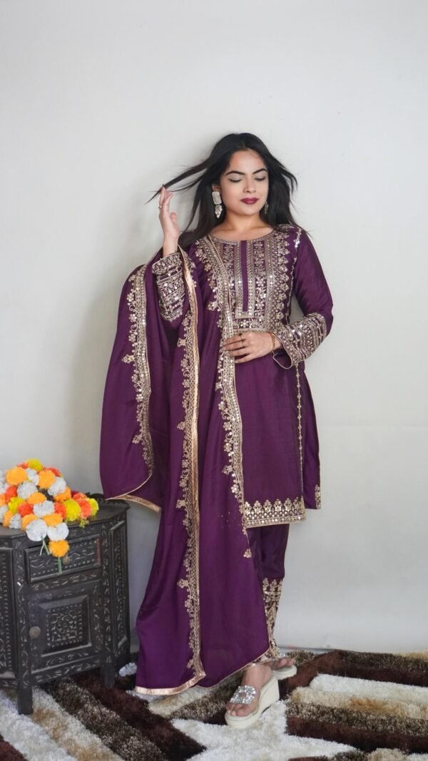 Maroon Colour Pure Chinnon Silk With Heavy Embroidery Suit