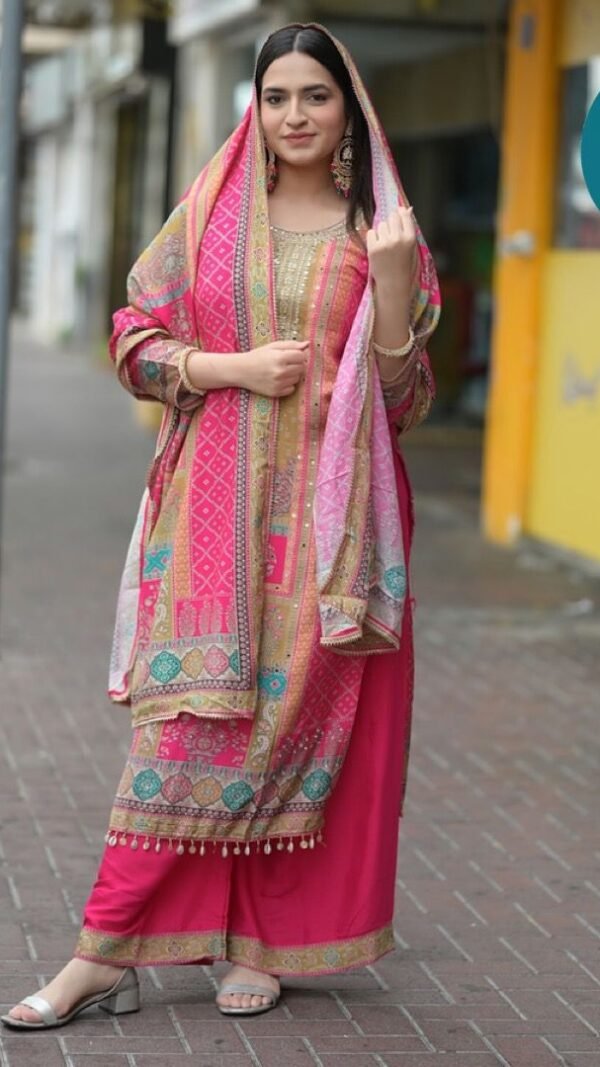 Meganta Colour Maslin Printed,Embroidered Suit