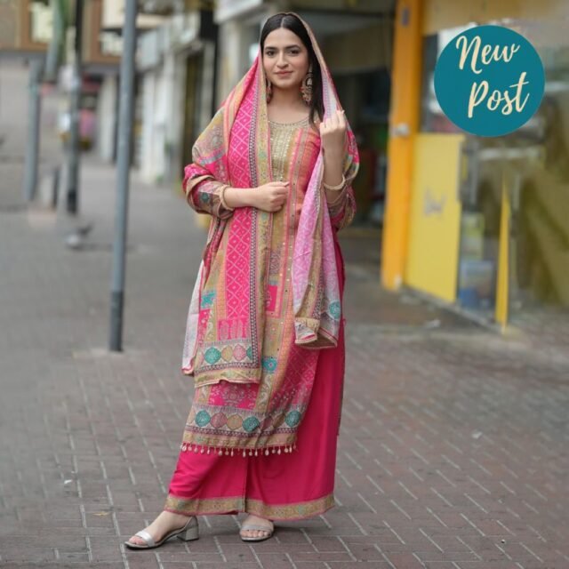 Meganta Colour Maslin Printed,Embroidered Suit