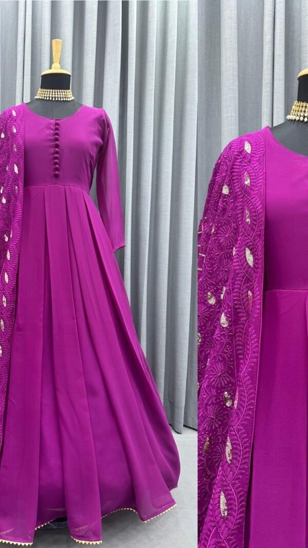 Megenta Colour Gorgette Embroidery with Sequnce Dresses