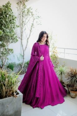 Megenta Colour Gorgette Embroidery with Sequnce Dresses